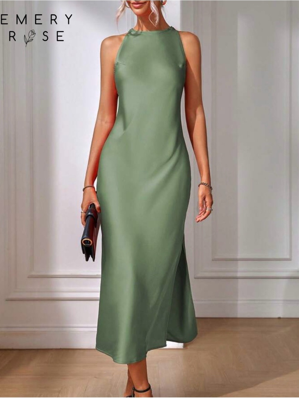 Emery Rose Olive Green Halter Midi Dress- NWOT